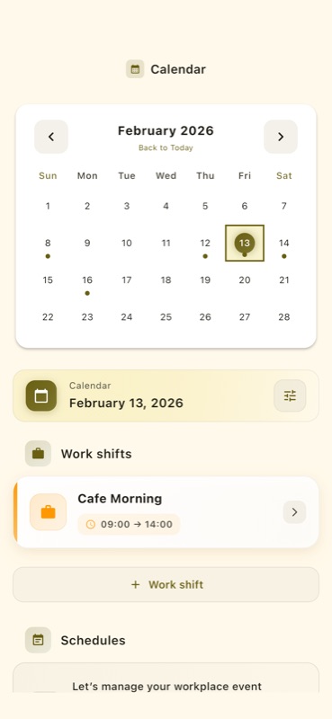 Calendar screen for shift management