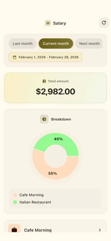 Salary summary and breakdown screen